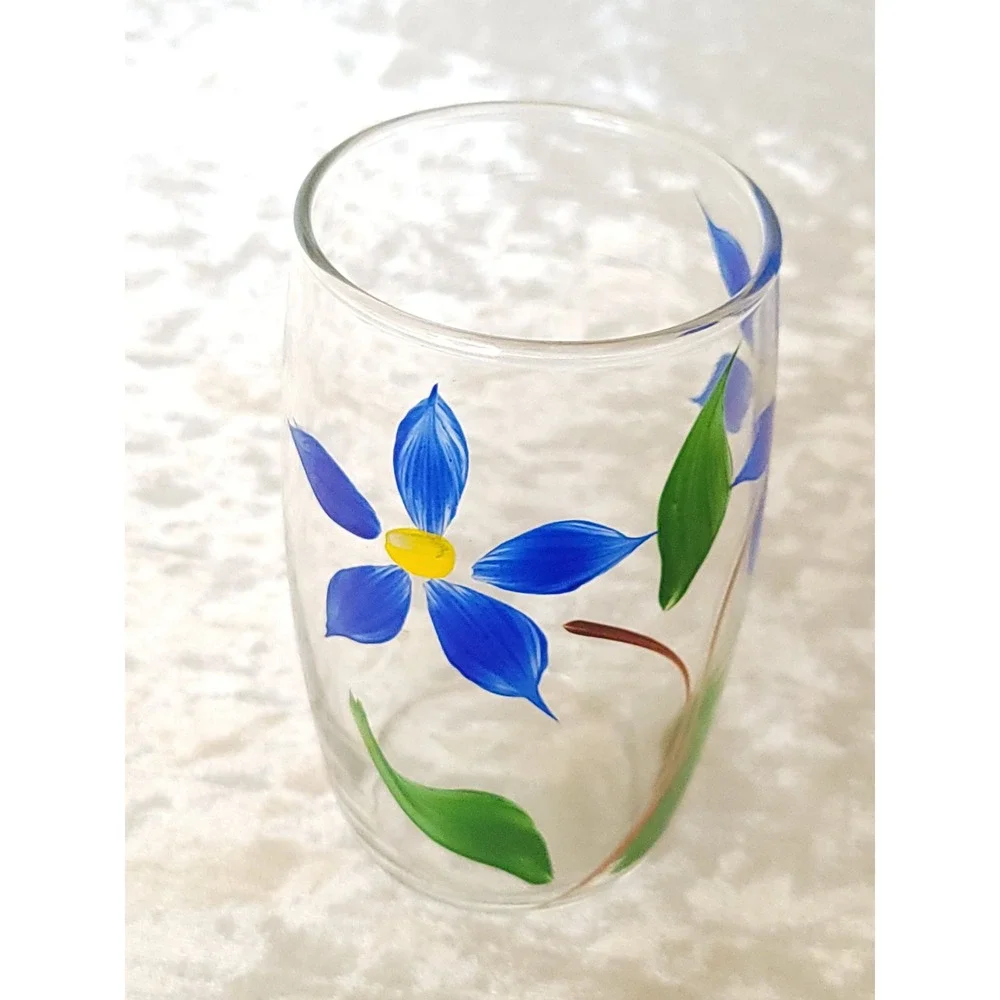 8 Vtg MCM Hand Painted Floral Juice Glasses Flower Tumblers Bartlett Collins
